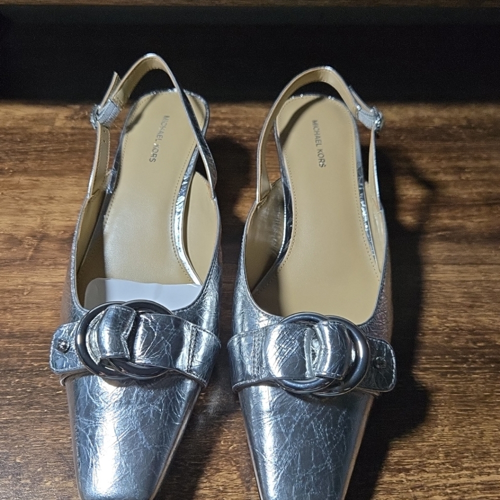 Michael Kors Shiny Silver Slingback Flats